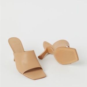 H&M Tan Heeled Square Toe Mules